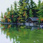 Boathouse Reflection, Oil, 14h x 18w