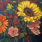 Sunflower Arrangement, Acrylic, 24h x 30w